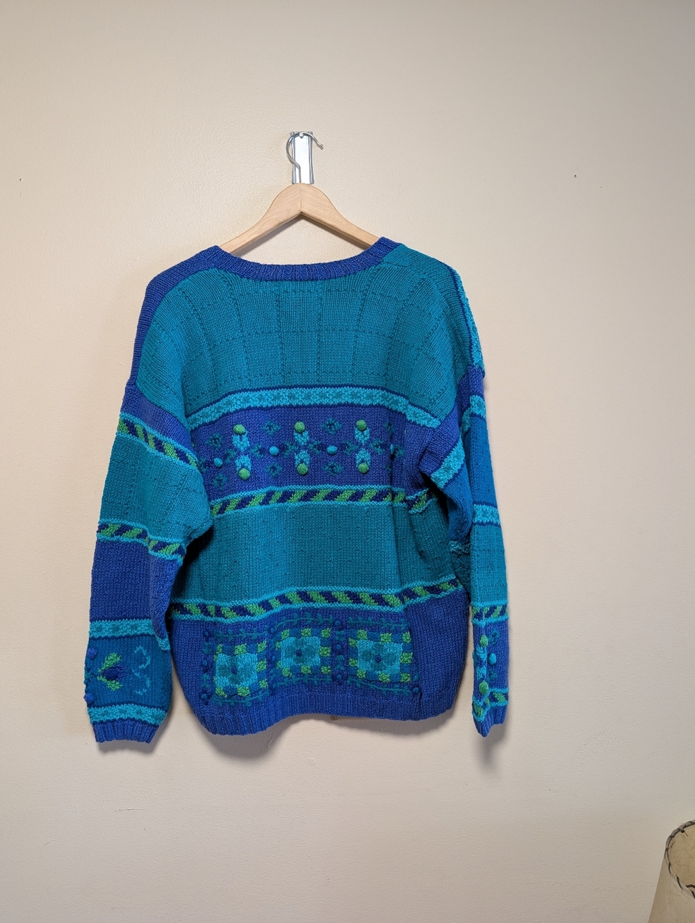 Robert Scott Ltd Hand Knit Cardigan Blue Teal Textured Size S - Picture 7 of 8
